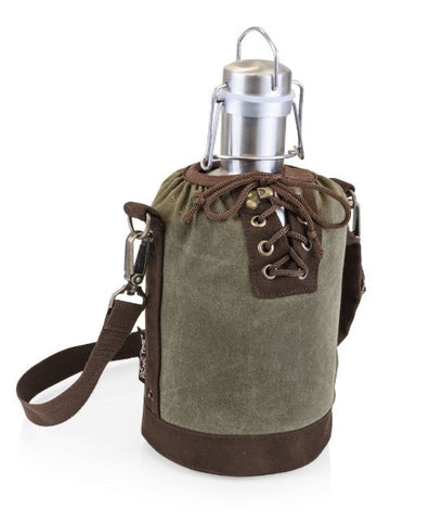 GROWLER TOTE - KHAKI AND BROWN WITH 64-OZ. STAINLESS STEEL GROWLER