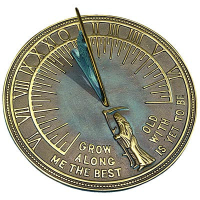 "Grow Old Along with Me" Brass Father Time Sundial, 11.125" dia.