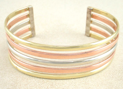 Copper, Brass, Silver colored Cuff Bracelet