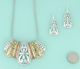 Multi color (Brass, Copper & Silver) colored  metal filagree tribal necklace set