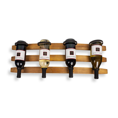 CURVED BARREL HORIZONTAL WALL MOUNT WINERACK FOR FOUR BOTTLES