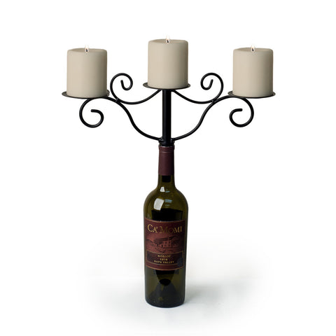 WROUGHT IRON WINEBOTTLE 3-CANDLE CHANDELIER