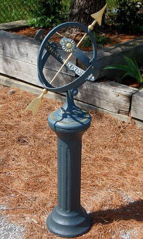 Sunburst Armillary Sundial and Roman Pedestal