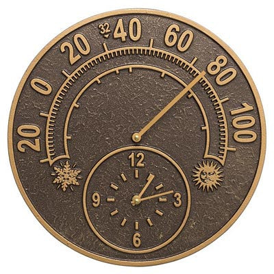 Whitehall Solstice Clock & Thermometer, Antique Copper, 14"