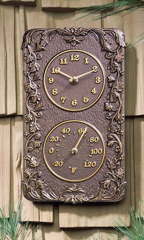 Acanthus Clock & Thermometer, French Bronze, 13.5"