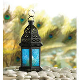 Blue Glass Candle Lantern 8"