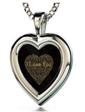 925 Sterling Silver Heart Pendant I Love You in 120 Languages
