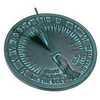 "Grow Old Along with Me" Rome Cast Iron Father Time Sundial, Verdigris, 11.125" dia.