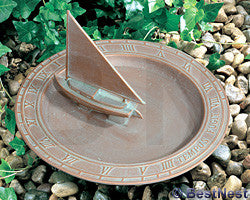 Whitehall Aluminum Sailboat Sundial Bird Bath, Copper Verdi