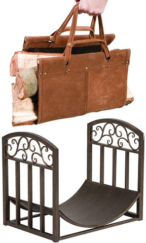 Log Bin with Scrolls and Leather Log Tote Package